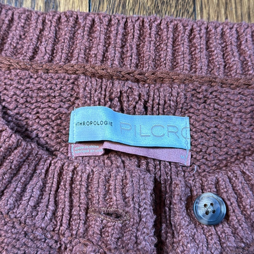 Pilcro Textured Knit Puff Sleeve Cardigan, NWOT, Medium, Brown - Picture 2 of 4